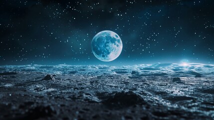 Breathtaking view of Earth rising over the lunar surface from moon perspective