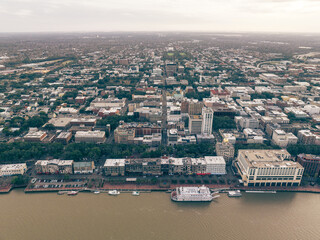Fototapeta premium Aerial View of Downtown Savannah and River Street