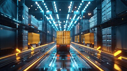 Global logistics network distribution and transportation, Smart logistics, Future of transportation innovation on huge storage centers,