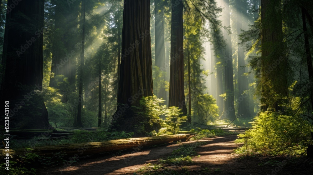 Canvas Prints Enigmatic forest featuring towering redwoods.