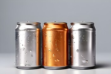 Realistic set of 3 alternate colors soda cans Mockups, product mockups