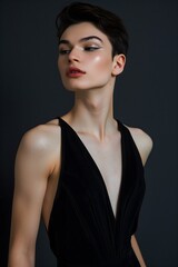 Fototapeta premium Androgynous Fashion Model in Black Outfit