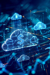 A visual representation of cloud icons overlaid with dollar signs and financial charts, illustrating the concept of cost management and optimization in cloud computing. 