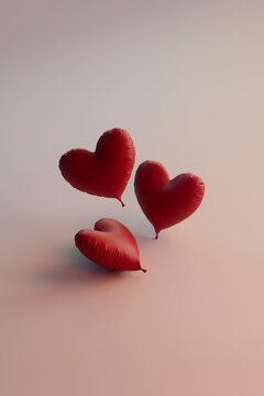 3D Render of Red Heart Balloons on Soft Pink Background