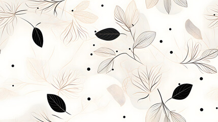 Water Color Seamless Abstract Minimalist Pattern With Botanical Elements Line Art Leaves and Perfect for Modern Home Decor, Textiles, Wrapping Paper, Wallpaper, Fabric Print, Greeting Cards