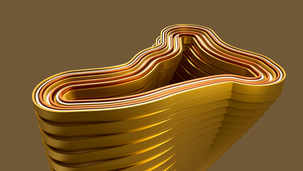 3D render of stacked linear metallic shapes