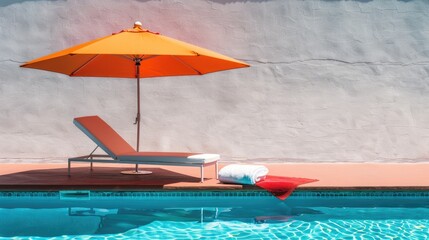 Serene Oasis: Lounge Chair and Umbrella by Pool