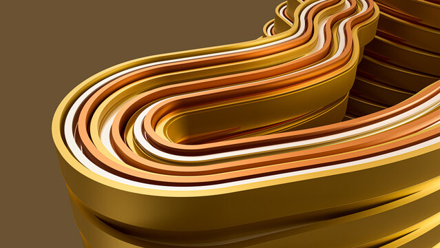 3D render of stacked linear metallic shapes
