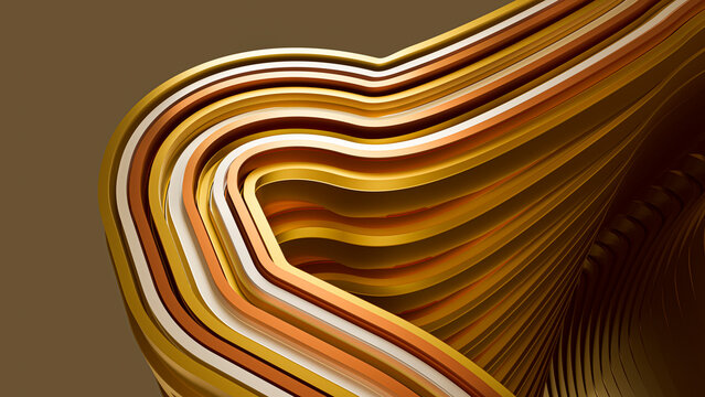 3D render of stacked linear metallic shapes