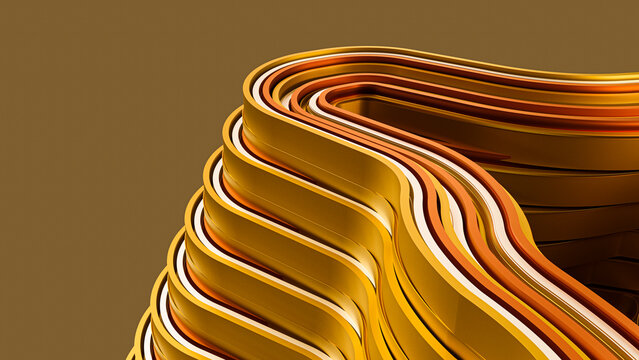 3D render of stacked linear metallic shapes