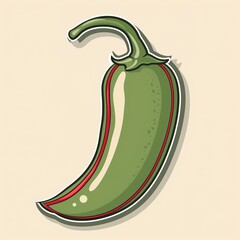 a jalapeno pepper illustration style with normal colors sticker with red outline on a solid cream background without any shadow or gradient.