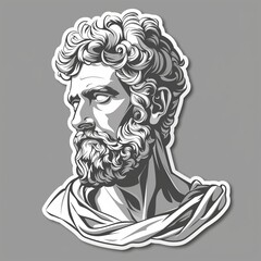 A middle-aged male sculptor illustration style sticker with white outline on a solid slate grey background without any shadow or gradient.