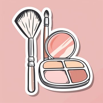 makeup brushes and palette on pink clip art preview