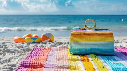 Serene Beach Day: Handbag Nestled on Blanket