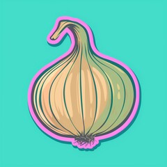 a scallion illustration style with normal colors sticker with pink outline on a solid teal background without any shadow or gradient.
