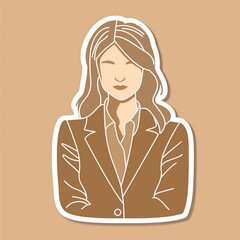 A young female diplomat illustration style sticker with white outline on a solid opal background without any shadow or gradient.