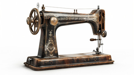 Antique Sewing Machine on White Background