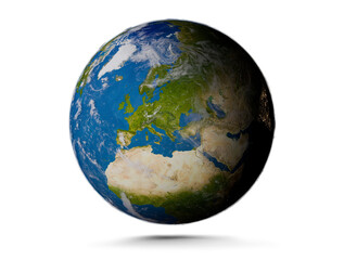 planet earth focus on Europe or Germany, right side at night, elements of this image furnished by NASA, as topography and land ocean and clouds and earth nightlights and earth color map, 3d-illustrati