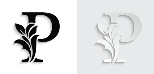letter P flower letters. Vintage ornament initial Alphabet. Logo vector	
