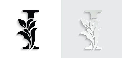 letter I flower letters. Vintage ornament initial Alphabet. Logo vector	
