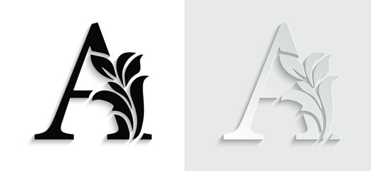 letter A flower letters. Vintage ornament initial Alphabet. Logo vector	
