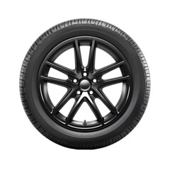 3D rendering single black automobile wheel isolated on transparent background, png, cut out