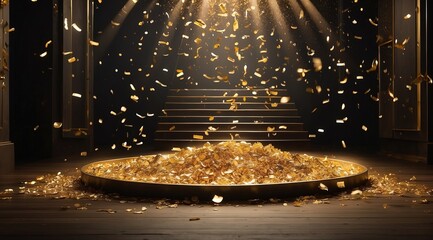 Obraz premium golden confetti shower cascading onto a festive stage