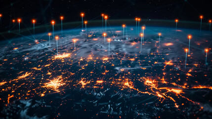 The world is connected by a network of glowing dots and lines representing the internet and communication.