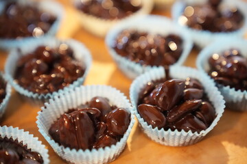 Almonds with melted dark chocolate