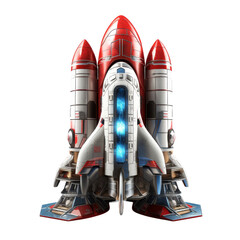 3d rocket with three engines isolated on transparent background, png, cut out