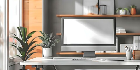 Optimizing Your Home Office for Remote Work with Computer and Natural Light. Concept Home Office Setup, Remote Work Tips, Computer Ergonomics, Natural Lighting, Productivity Boosters