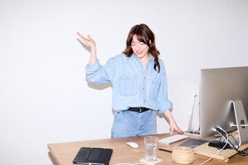 Dynamic Denim Dressed Woman at Her Creative Best