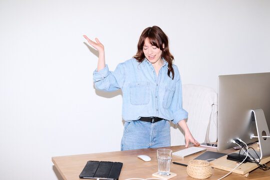 Dynamic Denim Dressed Woman at Her Creative Best