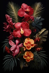 tropic leaves and flowers background