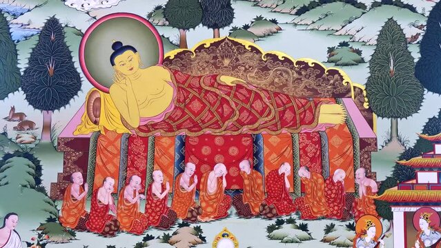 Buddha Leaving for Nirvana, Birth of Buddha, Thangki, Buddhist Art, Tibetan Buddhism