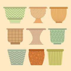 Set of empty pots. Flat vector illustration