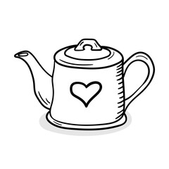 Teapot vector icon in doodle style. Symbol in simple design. Cartoon object hand drawn isolated on white background.