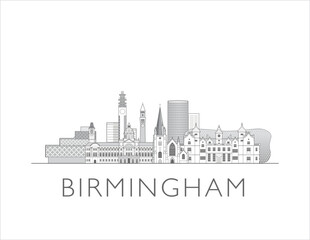 Birmingham skyline cityscape line art style vector illustration