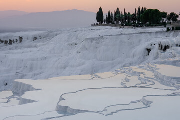 Pamukkale travertines and city view