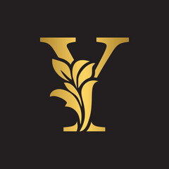 letter Y flower letters. Vintage ornament initial Alphabet. Logo vector	
