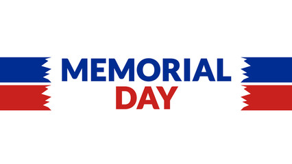 Memorial Day text on white background with side lines, Memorial Day banner, card, poster, illustration for enjoying and celebrating Memorial Day