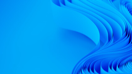 Blue layers of cloth or paper warping. Abstract fabric twist. 3d render illustration