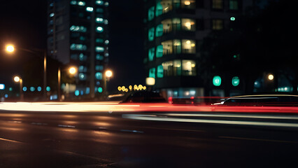 Obraz premium Image of Blurry view of city traffic lights and car at night for background wallpaper.- Generated AI