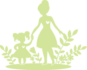 Mom and daughter vector illustration isolated on white background.