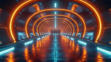 Glowing Tunnel of Futuristic Architectural Symmetry and Neon Illumination