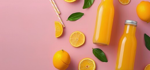 Group of Lemons and Oranges on Pink Background