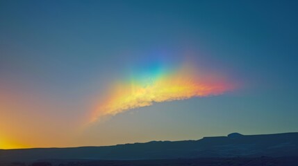 Against a clear blue sky a mesmerizing fire rainbow spans the length of the horizon dazzling onlookers below.