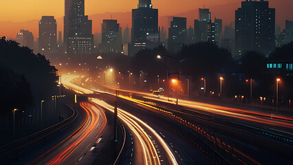 Fototapeta premium Image of Blurry view of city traffic lights and car at night for background wallpaper.- Generated AI