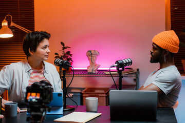 Recording a podcast in the studio