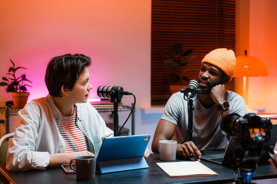 Recording a podcast in the studio